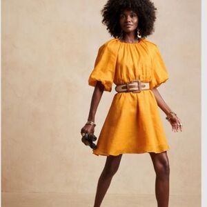 BANANA REPUBLIC Ramie Open Back Puff Sleeve Mini Dress